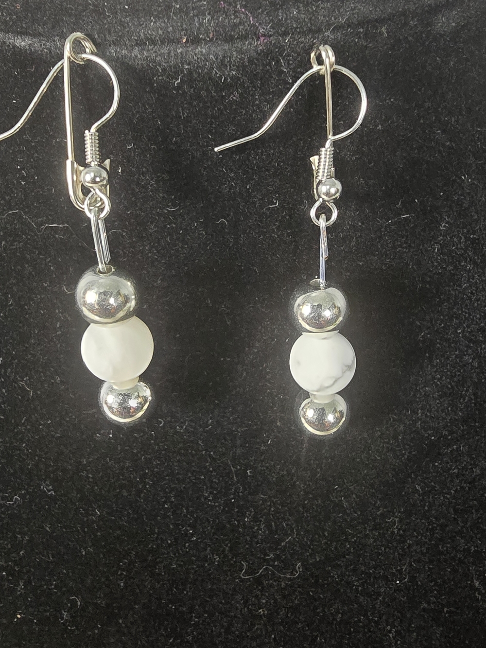 Silver & White Bead Drop Earrings - Minimal Women's Jewelry